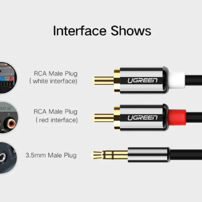 Ugreen UG20779AV116TK 0.5M màu Đen Cáp âm thanh 2 đầu Bông sen sang 3.5mm Dương mạ vàng - HÀNG CHÍNH HÃNG