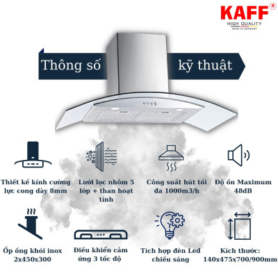 Máy hút mùi kính cong 900mm KAFF KF-GB905  - Hàng Chính Hãng