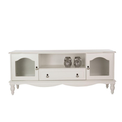 Kệ Tivi thông minh kết hợp tủ kính trưng bày ANASTASIA gỗ cao cấp sơn chống ẩm màu trắng, thiết kế cổ điển