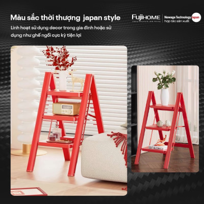 Thang ghế chữ A gấp gọn 3- 4 bậc bản to an toàn FUJIHOME nhập khẩu đa năng xếp gọn chính hãng thép Cacbon chống gỉ bền
