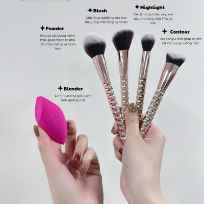 SC05 - BỘ KIT 4 CỌ VÀ 1 BÔNG PHẤN VACOSI, PHIÊN BẢN GOLDEN DRAGON - FURY THE FLAWLESS FACE BRUSH KIT, 5PCS