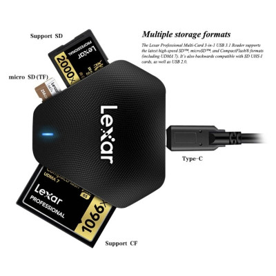 Đầu đọc thẻ Lexar Professional Multi Card 3 in 1 USB 3.1 Reader, Hàng nhập khẩu