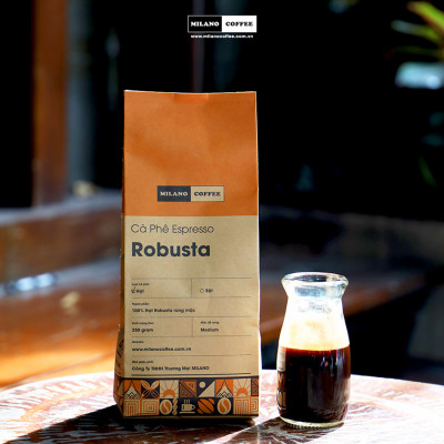 Cà phê hạt 100% ROBUSTA rang mộc nguyên chất MILANO COFFEE 250gr