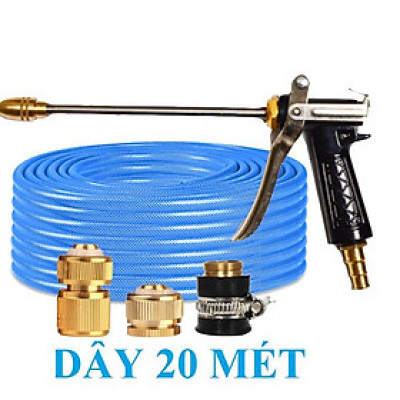 ️ Bộ dây vòi xịt nước rửa xe, tưới cây , tăng áp 3 lần, loại 20m 206318 đầu đồng,cút đồng,+ đai
