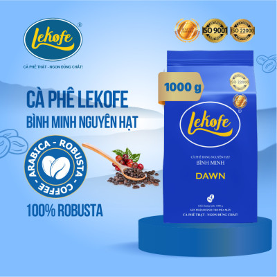 Cà phê nguyên hạt Bình Minh Lekofe 100% Robusta Đắng đậm chát nhẹ Túi 1000gram