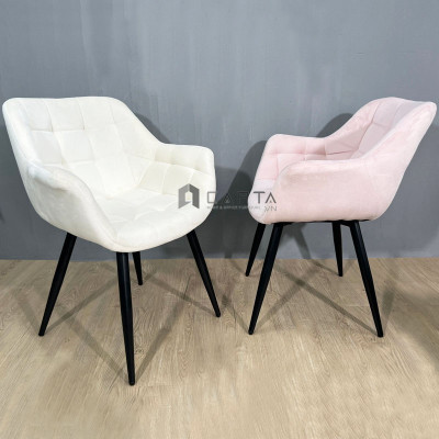 Ghế trang điểm có lưng tựa LARA 3A-F Nội thất Capta Ghế café nệm vải nhung may caro sọc vuông có tay vịn chân sắt đen 