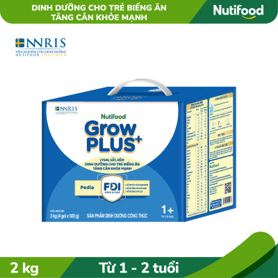 Sữa Bột GrowPLUS+ Biếng Ăn (Xanh) cho trẻ tăng cân khoẻ mạnh 1+ Hộp giấy 2 KG