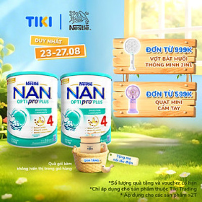 Bộ 2 lon Sữa bột NAN OPTIPRO PLUS 4 Nestle Bé 2-6 tuổi 1500g/lon Giúp tiêu hóa tốt