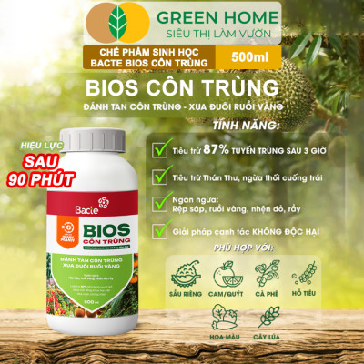 Chế Phẩm Sinh Học Bacte Bios Côn Trùng, Green Home, Chai 500ml, Từ Thảo Mộc, Hiệu Lực Nhanh Mạnh