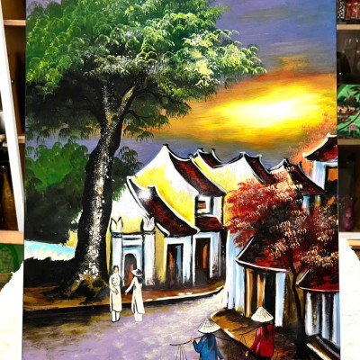 Tranh Sơn Mài - PHỐ CỔ VIỆT NAM | Size 40x60 cm | Hoài Niệm Thời Gian – Nghệ Thuật Sơn Mài Truyền Thống