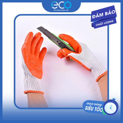 Găng tay sợi phủ cao su một mặt mỏng 60g màu đỏ  chống trơn trượt, bám tốt, bền bỉ, giá rẻ