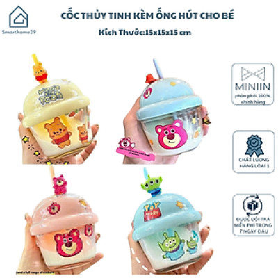 Cốc Thủy Tinh 210ml Cho Bé + Ống Hút + Sticker Tặng Kèm Tiện Dụng - HÀNG CHÍNH HÃNG MINIIN
