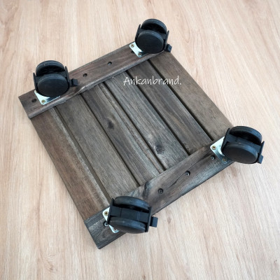 Đế Lót Chậu Cây Có Bánh Xe Thương Hiệu ANKAN, Đế Để Chậu Cây, Mặt Vuông Bằng Gỗ Tràm, Màu Đen Đường Kính 30 Cm, Tải Trọng 80kg - Hàng Xuất Khẩu