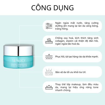 Kem dưỡng ẩm Sennio Perfect Whitening Day Cream dưỡng trắng da mặt ban ngày tái tạo và phục hồi da 30g SNO 829