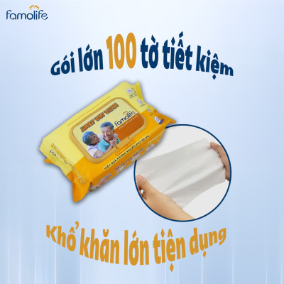 [MUA 2 TẶNG 1] COMBO 2 Khăn ướt Famolife 100 tờ không mùi mềm mịn, dưỡng ẩm vệ sinh cho người lớn