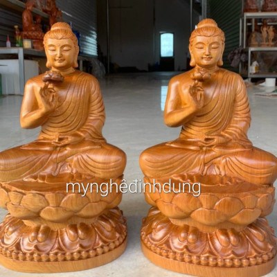 Tượng phật liên hoa bằng gỗ bách xanh liền khối thơm nức kt cao 30×17×14cm 