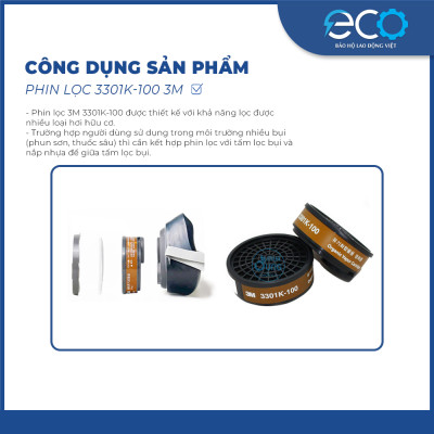 Phin lọc 3M 3301K-100 phin lọc hơi hữu cơ (hơi sơn, thuốc bảo vệ thực vật, khử trùng) dùng cho mặt nạ 3M 3100/3200