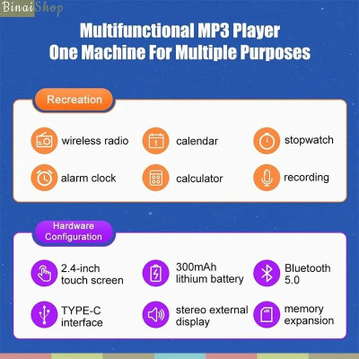 Ruizu C3 - Máy Nghe Nhạc HiFi Lossless Có Loa Ngoài, Bluetooth 5.0, Lặp Đoạn A-B, Kiểu Dáng Thể Thao( Tặng Kèm Thẻ Nhớ 16GB) - Hàng chính hãng