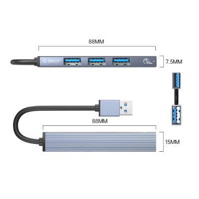 Hub USB ra 4 cổng USB 3.0 và 2.0 bằng nhôm Orico AH-A13-GY-BP - Hàng Chính Hãng