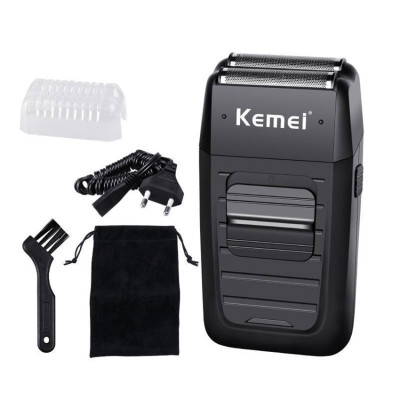 Máy cạo râu Kemei KM-1102 lưỡi kép chuyên dụng cạo tỉa râu, cạo đầu, fade tóc có đ��u tỉa phụ dùng để tỉa tóc mai, ria mép có túi đựng tiện lợi mang đi, máy sử dụng pin sạc