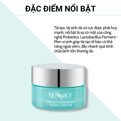 Kem dưỡng ẩm Sennio Perfect Whitening Night Cream dưỡng trắng da mặt ban đêm tái tạo và phục hồi da 30g SNO 830