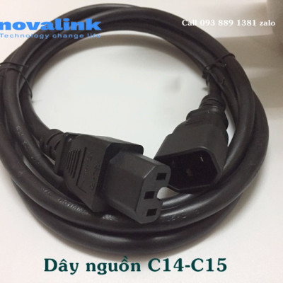 Dây nguồn C14 C15 dài 2M Novalink NV-51005A (13A, 16AWG) – Dùng cho UPS, PDU, Server, PDU, máy tính - Hàng chính hãng