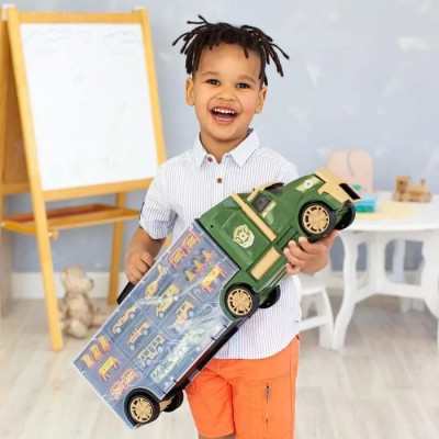 TOYSTAR - 666-05H Mô hình Bộ xe tải vận chuyển quân sự gồm 6 ô tô, 1 máy bay, 12 biển báo giao thông