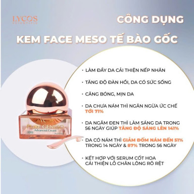 [MUA 1 ĐƯỢC 2] Kem Face Meso Tế Bào Gốc Pure Geneso Advanced Cream Lycos 20g: Sáng mịn, bật tone, giúp da căng mướt mịn màng ngay sau khi sử dụng