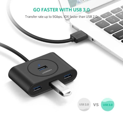 Ugreen UG20290CR113TK 50CM màu Đen Bộ chia HUB USB 3.0 sang 4 USB 3.0 hỗ trợ nguồn 5V - HÀNG CHÍNH HÃNG