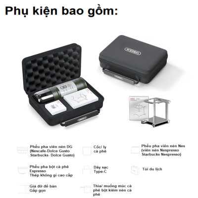 Máy pha cà phê cầm tay chuyên nghiệp Espresso 3 trong 1, dùng pin có thể pha cả nóng và lạnh thương hiệu Mỹ cao cấp HiBREW H4C - Hàng Nhập Khẩu