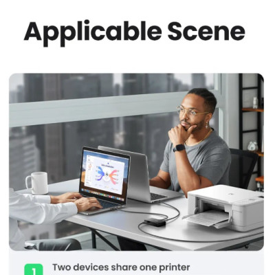 Bộ chia USB 3.0 2 máy tính dùng chung 1 máy in (2 in 1 Out) Ugreen 15149-Hàng chính hãng