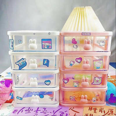Kệ Đựng Phụ Kiện Văn Phòng Phẩm Để Bàn Thiết Kế Tay Cầm Hình Thỏ Dễ Thương - Kệ Tủ Mini 2,3,4 Tầng Giao Màu Ngẫu Nhiên- Hàng chính hãng