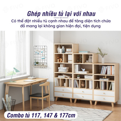 Tủ Kệ Sách Đứng Đa Năng FIVO Mã FB61 Cao Cấp Phong Cách Châu Âu, Phủ Melamine Chống Trầy Xước Và Chống Nước Bề Mặt - Hàng Chính Hãng
