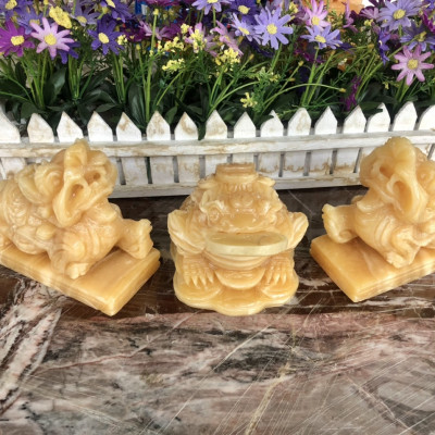 Bộ combo Tỳ Hưu dài 15cm và Tượng Cóc Ba Chân, Cóc Ngậm Tiền, Thiềm Thừ phong thủy dài 15 cm đá ngọc hoàng long