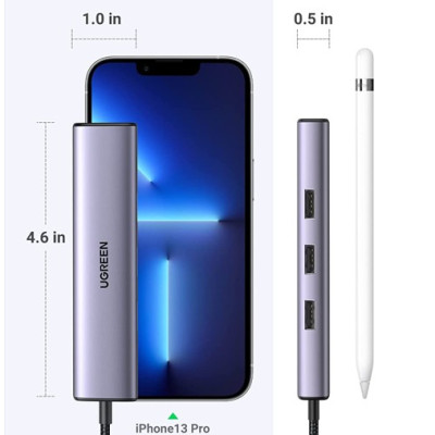 Hub chia USB Type-C ra 3 cổng USB 3.0 Type-A kèm Lan Gigabit vỏ nhôm Ugreen 60600 - Hàng chính hãng