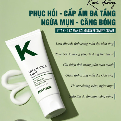 Kem dưỡng phục hồi - Cấp ẩm đa tầng - Phục hồi- Căng bóng Vita K Cica Prettyskin 60ml