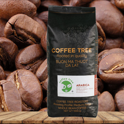Cà phê hạt Arabica Cầu Đất nguyên chất 100% Coffee Tree 1kg thơm nồng, vị nhẹ, gu tây - Cà phê Đà Lạt tuyển chọn hoàn toàn trái chín rang công nghệ Châu Âu