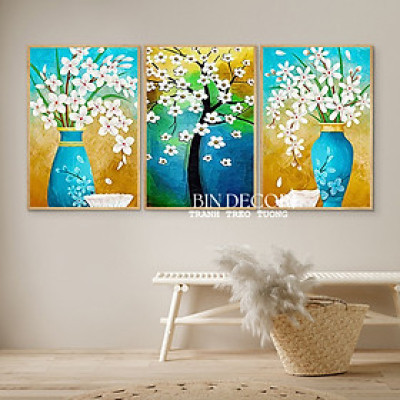 (ẢNH THẬT) Tranh treo tường bình hoa sắc màu trang trí decor kèm đinh