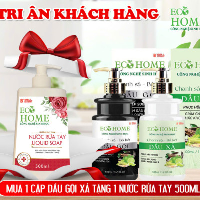 (Tặng nước rửa tay) Combo Cặp Dầu Gội Xả Chanh Sả Bồ Kết ECOHOME Kim Ngân Công Nghệ Sinh Học 500ml