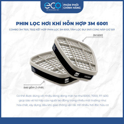 Mặt nạ phòng độc, chống hóa chất 3M 7501/7502 + phin lọc 3M 6001/6003/6006 phun sơn, phun thuốc trừ sâu