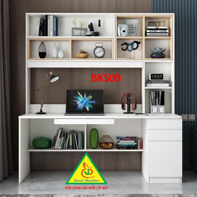 Bàn làm việc, bàn học khung sắt mặt gỗ BKS09 - Nội thất lắp ráp Viendong Adv
