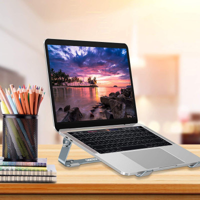 Giá đỡ Aluminum hiệu CHOETECH H033 cho Macbook Laptop 9 inch đến 17 inch giúp tản nhiệt thiết kế nhôm nguyên khối chống mỏi cổ khi làm việc - Hàng chính hãng