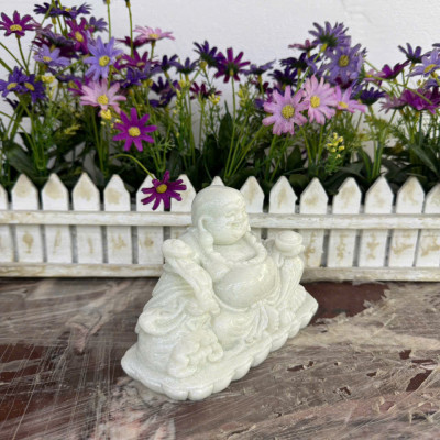 Tượng phật Di Lặc ngồi đá cẩm thạch trang trí phòng khách, bàn làm việc - Dài 15 cm