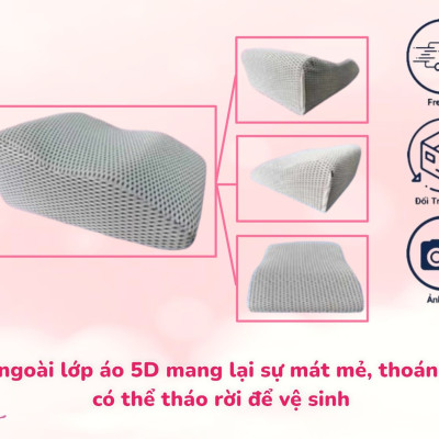 Gối Chống Giãn Tĩnh Mạch Kê Cao Chân Giúp Giảm Tê Buốt, Phù Nề Chân Và Vọp Bẻ Tặng Kèm Áo Vải Lưới 5D Thoáng Mát Được Bọc Sẵng
