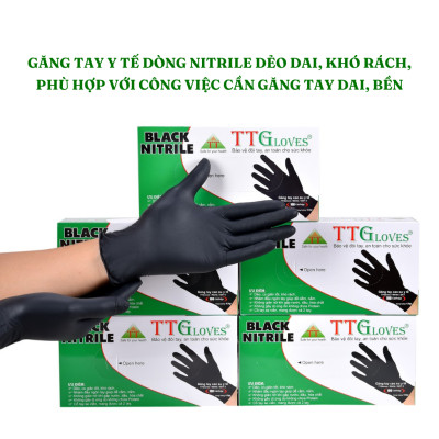 Găng Tay Y Tế Size XS Không Bột Nitrile Màu Đen TTGLOVES (100 chiếc)