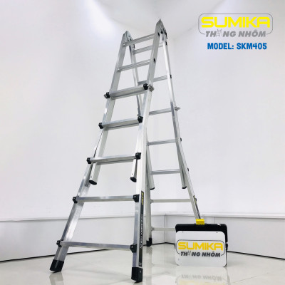 Thang nhôm rút lồng đa năng SUMIKA SKM405 - Chữ A cao nhất 2.5m, chữ I cao nhất 5.0m, tải trọng 300kg