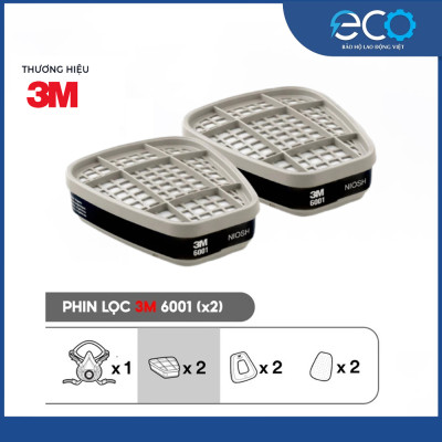 Mặt nạ phòng độc 3M 6100/ 6200 với phin lọc 6001 kết hợp tấm lọc bụi 5N11 cùng nắp giữ 501