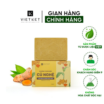 Cục Xà Bông Thảo Dược Củ Nghệ VIETKET 100g - Làm Sạch, Giảm Mụn Lưng, Sáng Da, Duy Trì Độ Ẩm, Hương Thơm Thảo Dược