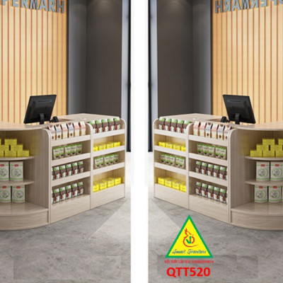 Quầy tính tiền, Bàn thu ngân cho cửa hàng tiện lợi, siêu thị mini, shop QTT520 - Nội thất lắp ráp Viễn Đông ADV
