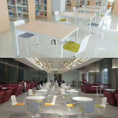 Ghế đào tạo thân nhựa CC1552-P Nội thất Capta Ghế Cafe - Fastfood thân nhựa màu trắng nệm ngồi bọc vải bố có tựa không tay chân sắt sơn tĩnh điện màu trắng